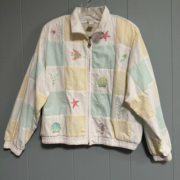 KORET FRANCISCA PETITES Patchwork Embroidery Sequin Sea Life Jacket Size Large - Picture 1 of 9